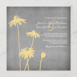 Yellow and Grey Chic Flower Wedding Invitation