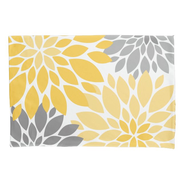 Yellow and Grey Chrysanthemums Floral Pattern Pillowcase (Front-Left)