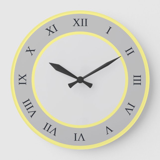 Yellow And Grey Circles With Roman Numerals Large Clock (Front)