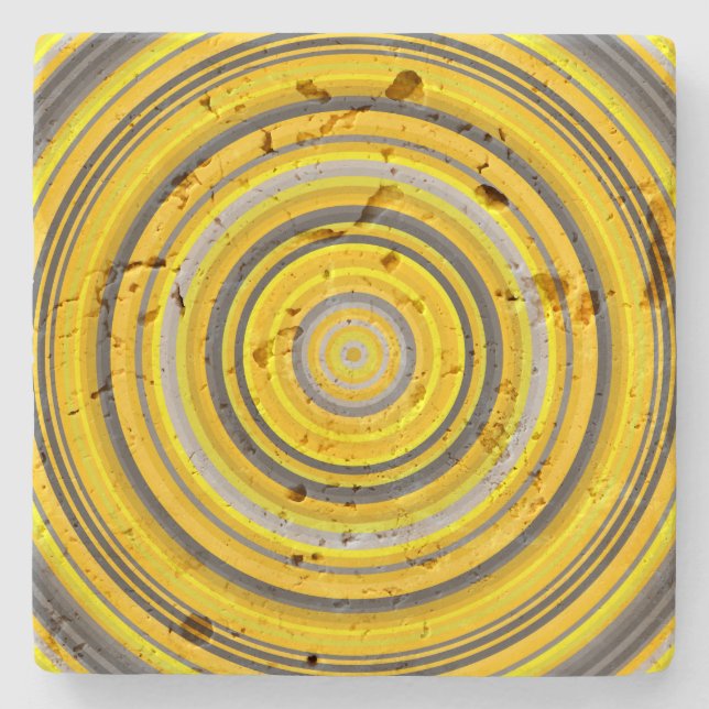 Yellow and Grey Circular Pattern Stone Coaster (Front)