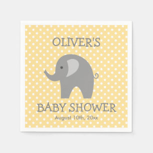 Yellow and grey cute elephant baby shower napkins