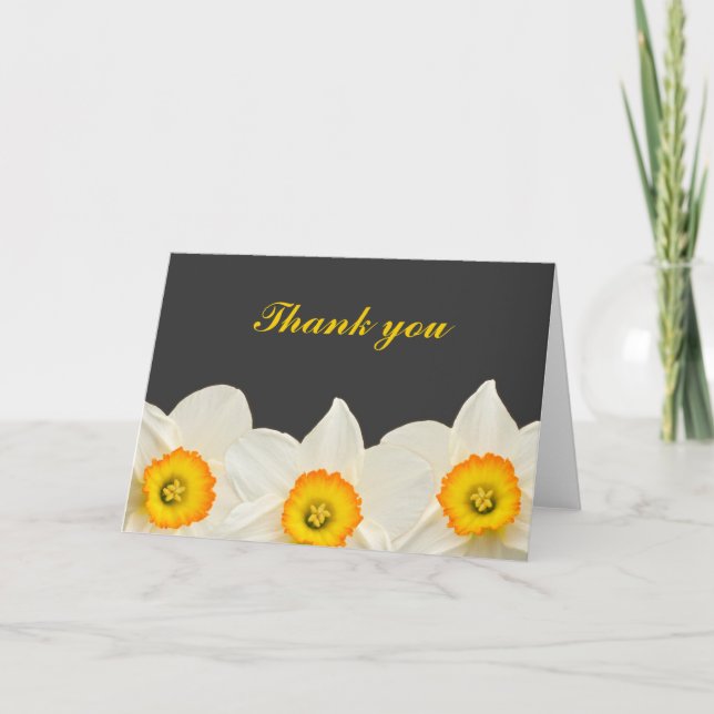 Yellow and Grey Daffodil Flower Thank You Card (Front)