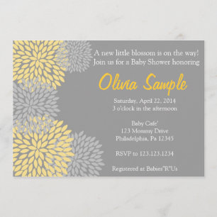 Yellow and Grey Dahlia Baby Shower Invitation