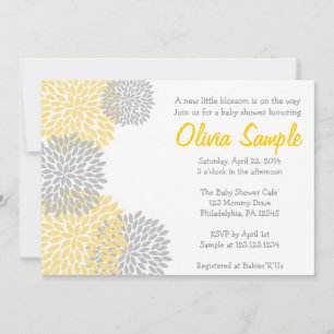 Yellow and Grey Dahlia Baby Shower Invitation