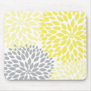 Yellow and grey dahlia desk office accessory mouse mat