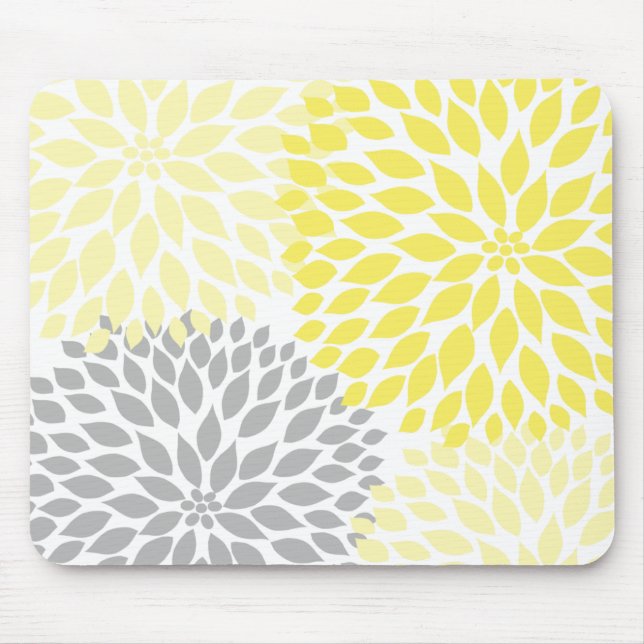 Yellow and grey dahlia desk office accessory mouse mat (Front)