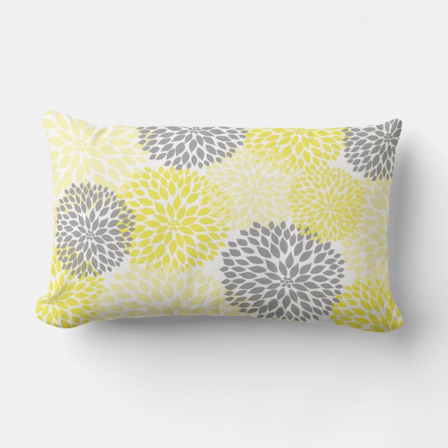 Yellow and Grey Dahlia / Mums rectangular pillow (Front)