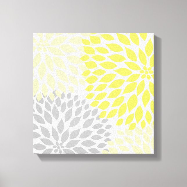 Yellow and Grey Dahlia Square Canvas Wall Art (Front)