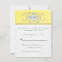 Yellow and Grey Damask Reply Card