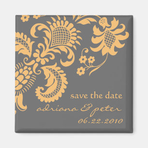 Yellow and Grey Damask Save the Date Magnet
