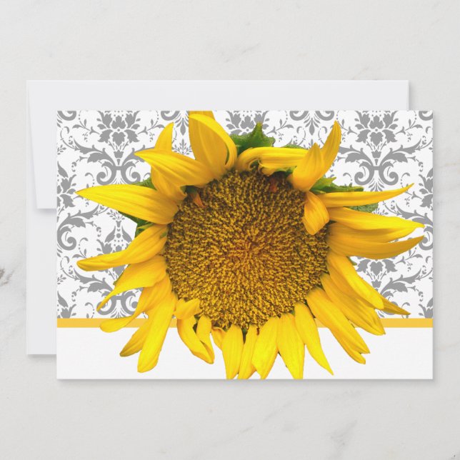 Yellow and Grey Damask  Wedding Invitation (Front)