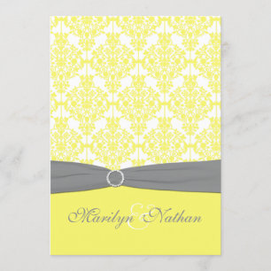 Yellow and Grey Damask Wedding Invitation