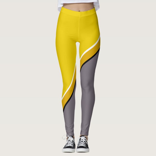 Yellow and Grey Diagonal  Leggings (Front)