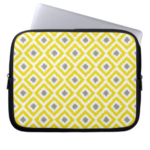Yellow and Grey Diamond Ikat Pattern Laptop Sleeve