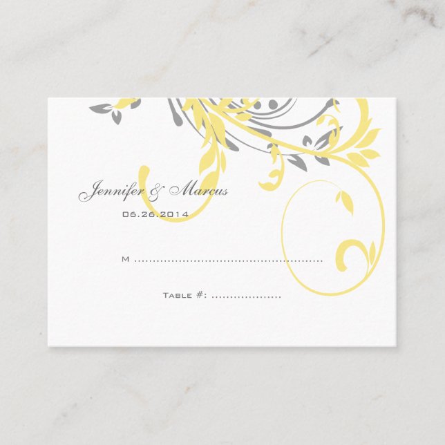 Yellow and Grey Double Floral Seating Card (Front)