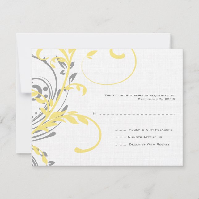 Yellow and Grey Double Floral Wedding RSVP (Front)