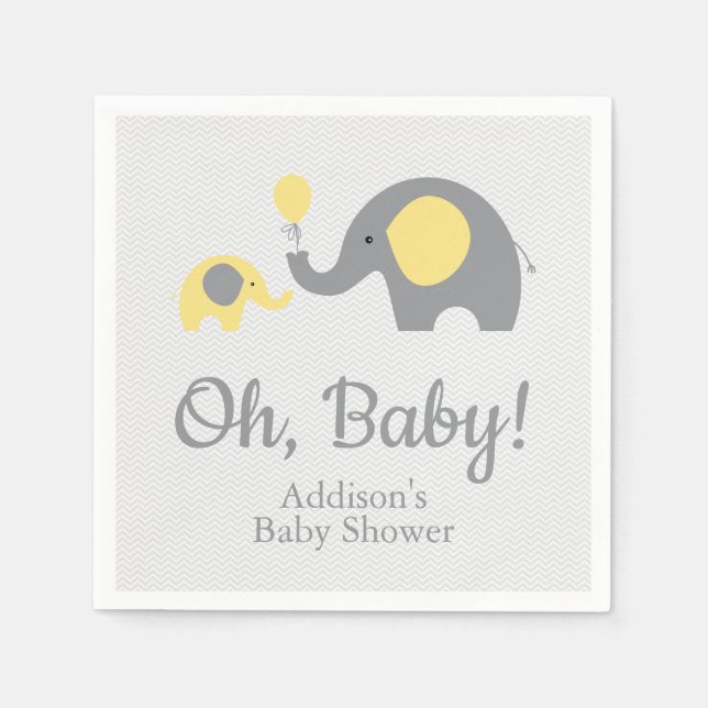 Yellow and Grey Elephant Baby Shower Napkins (Front)