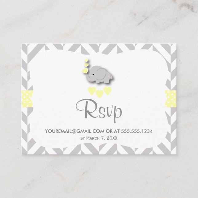 Yellow and Grey Elephant Baby Shower - RSVP Enclosure Card (Front)