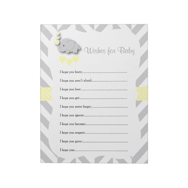 Yellow and Grey Elephant Baby Shower - Wishes Notepad (Rotated)