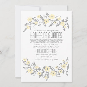 Yellow and Grey Floral Banners Wedding Invitation