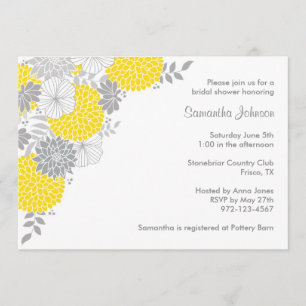 Yellow and Grey Floral Bridal Shower Invitations