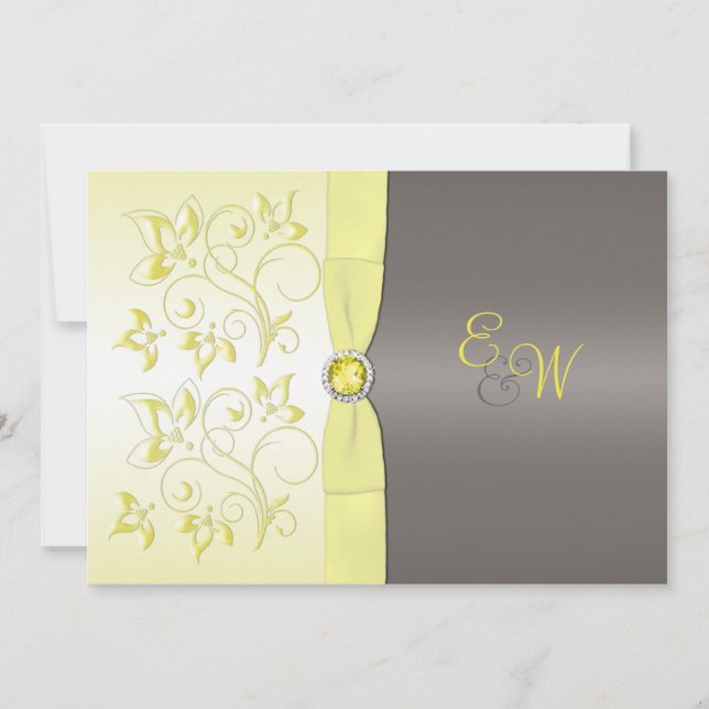 Yellow and Grey Floral Monogrammed Invitation (Front)