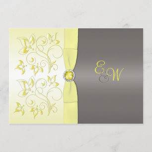 Yellow and Grey Floral Monogrammed Invitation