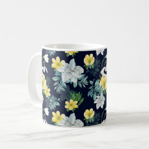 Yellow and Grey Floral Pattern Coffee Mug