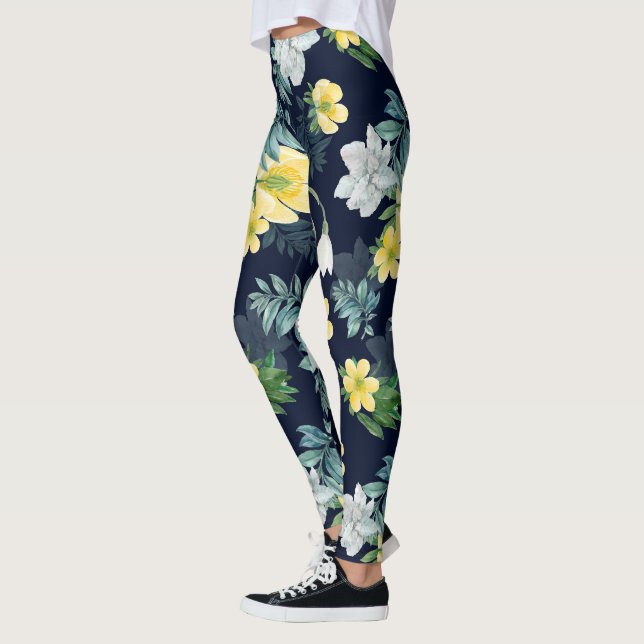 Yellow and Grey Floral Pattern Leggings (Left)