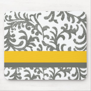 Yellow and Grey Floral Pattern Mouse Mat