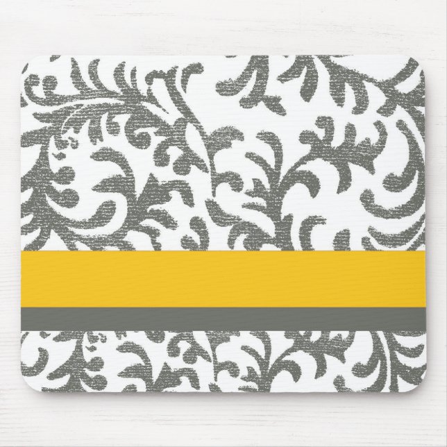 Yellow and Grey Floral Pattern Mouse Mat (Front)