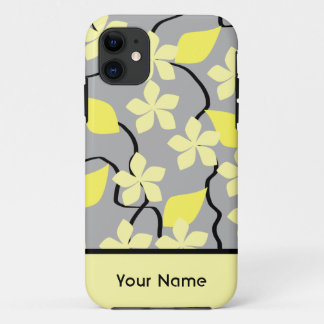 Yellow and Grey Flowers. Floral Pattern. Custom iPhone 11 Case