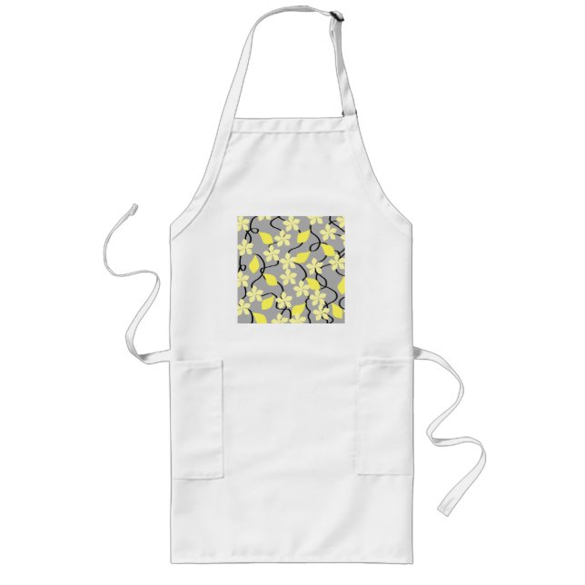Yellow and Grey Flowers. Floral Pattern. Long Apron (Front)