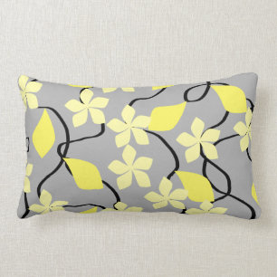 Yellow and Grey Flowers. Floral Pattern. Lumbar Cushion