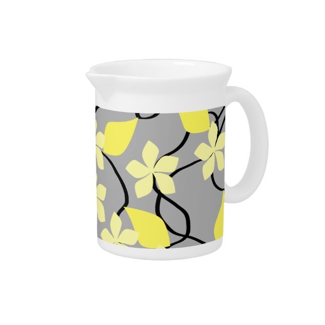 Yellow and Grey Flowers. Floral Pattern. Pitcher (Right)