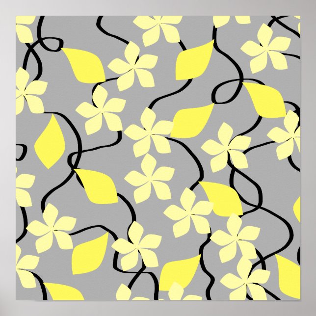 Yellow and Grey Flowers. Floral Pattern. Poster (Front)