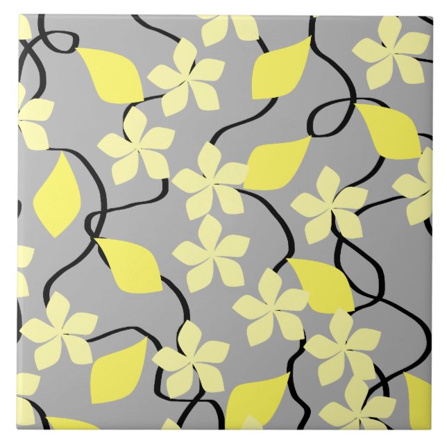 Yellow and Grey Flowers. Floral Pattern. Tile (Front)