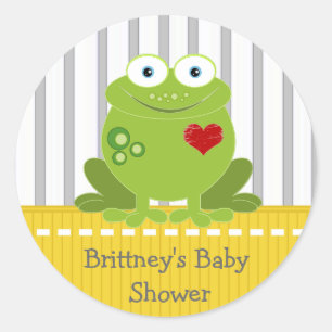 Yellow and Grey Frog Baby Shower Sticker