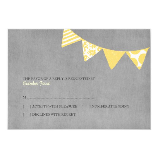 Yellow and Grey Fun Flags Wedding rsvp Card