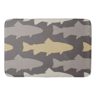 Yellow and Grey Fun Trout Fish Pattern Bath Mat
