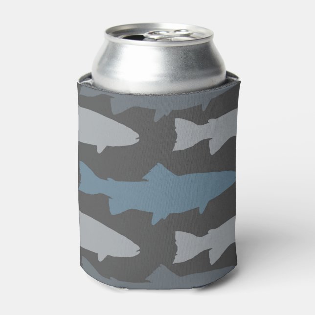 Yellow and Grey Fun Trout Fish Pattern Can Cooler (Can Front)