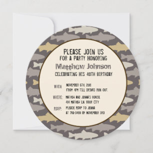 Yellow and Grey Fun Trout Fish Pattern Invitation