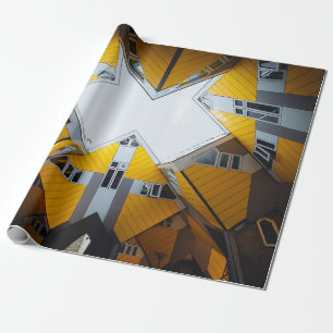 YELLOW AND GREY GEOMETRIC BUILDINGS WRAPPING PAPER