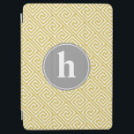 Yellow and Grey Greek Key Pattern Monogram iPad Air Cover<br><div class="desc">Stylish iphone case features an elegant and trendy greek key or meander vector illustration pattern and can be personalised with your initial,  monogram,  name or any text of your choice. More colours and styles available at our store.</div>