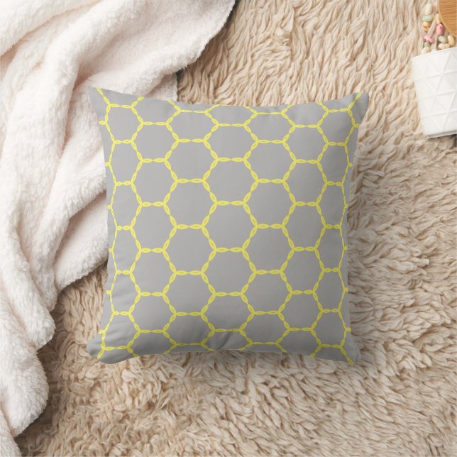 Yellow and Grey Honeycomb Geometric Pattern Cushion (Blanket)