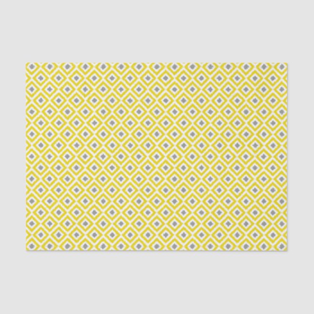 Yellow and Grey Ikat Diamonds Pattern Tissue Paper (Front)