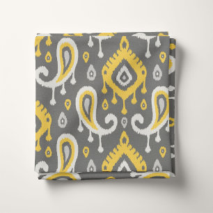 Yellow and Grey Ikat Paisley Fabric