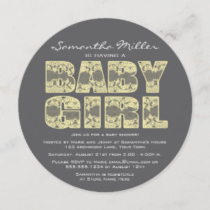 Yellow and Grey Lace Round Baby Shower Invite