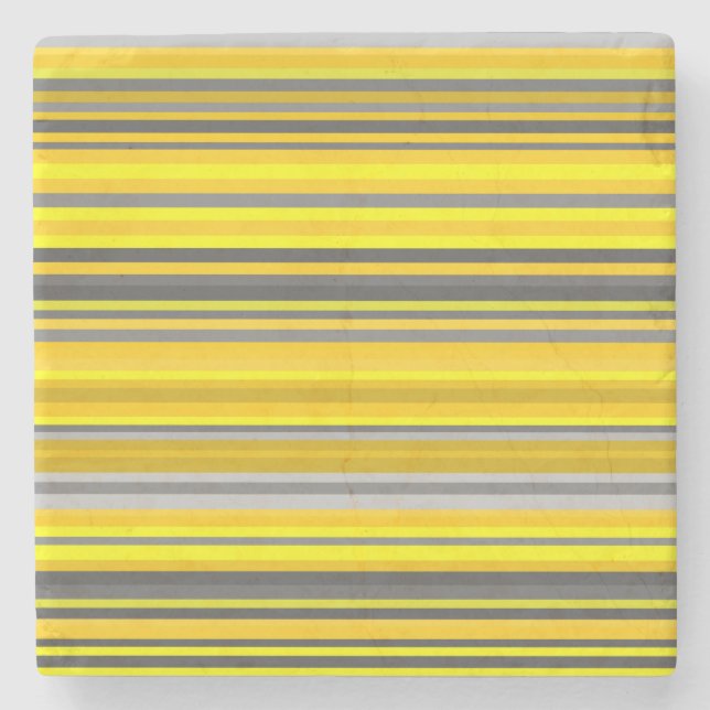 Yellow and Grey Lines/Stripes Pattern Stone Coaster (Front)