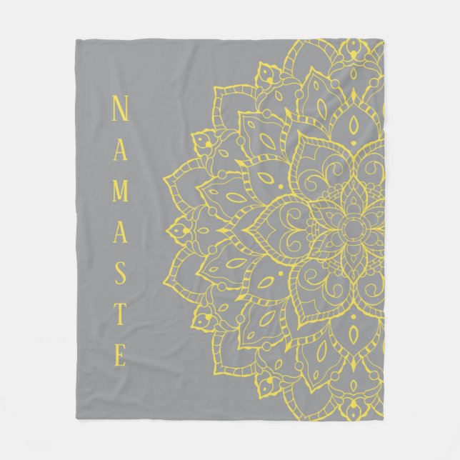 Yellow and Grey Mandala Fleece Blanket (Front)